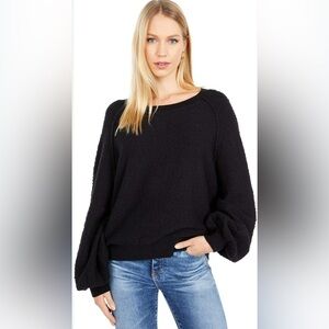 Free People Found My Friend Textured Boucle Black Pullover Sweater M GUC